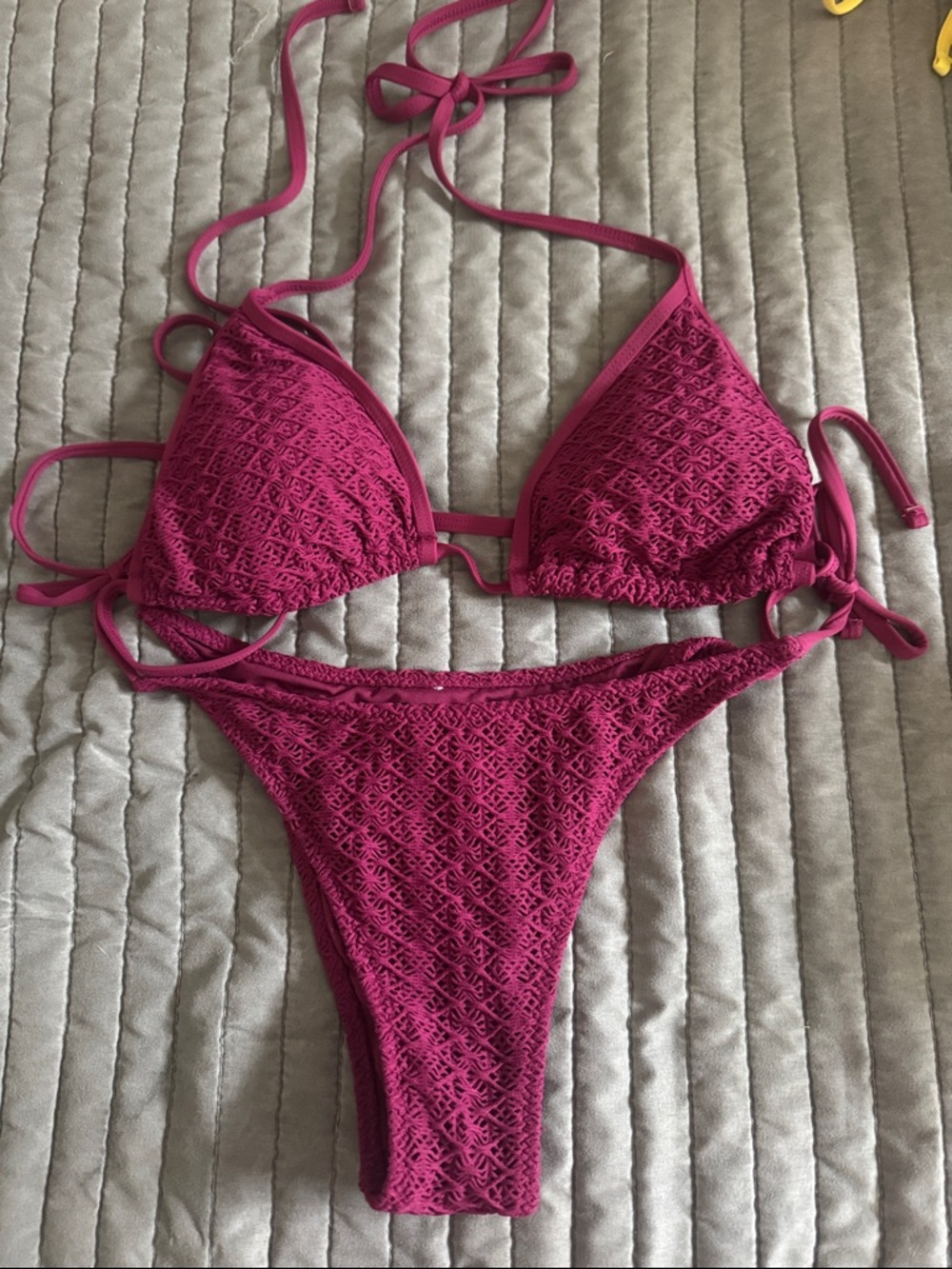 Roxy Women's Crochet Triangle Bikini Set - Fuchsia